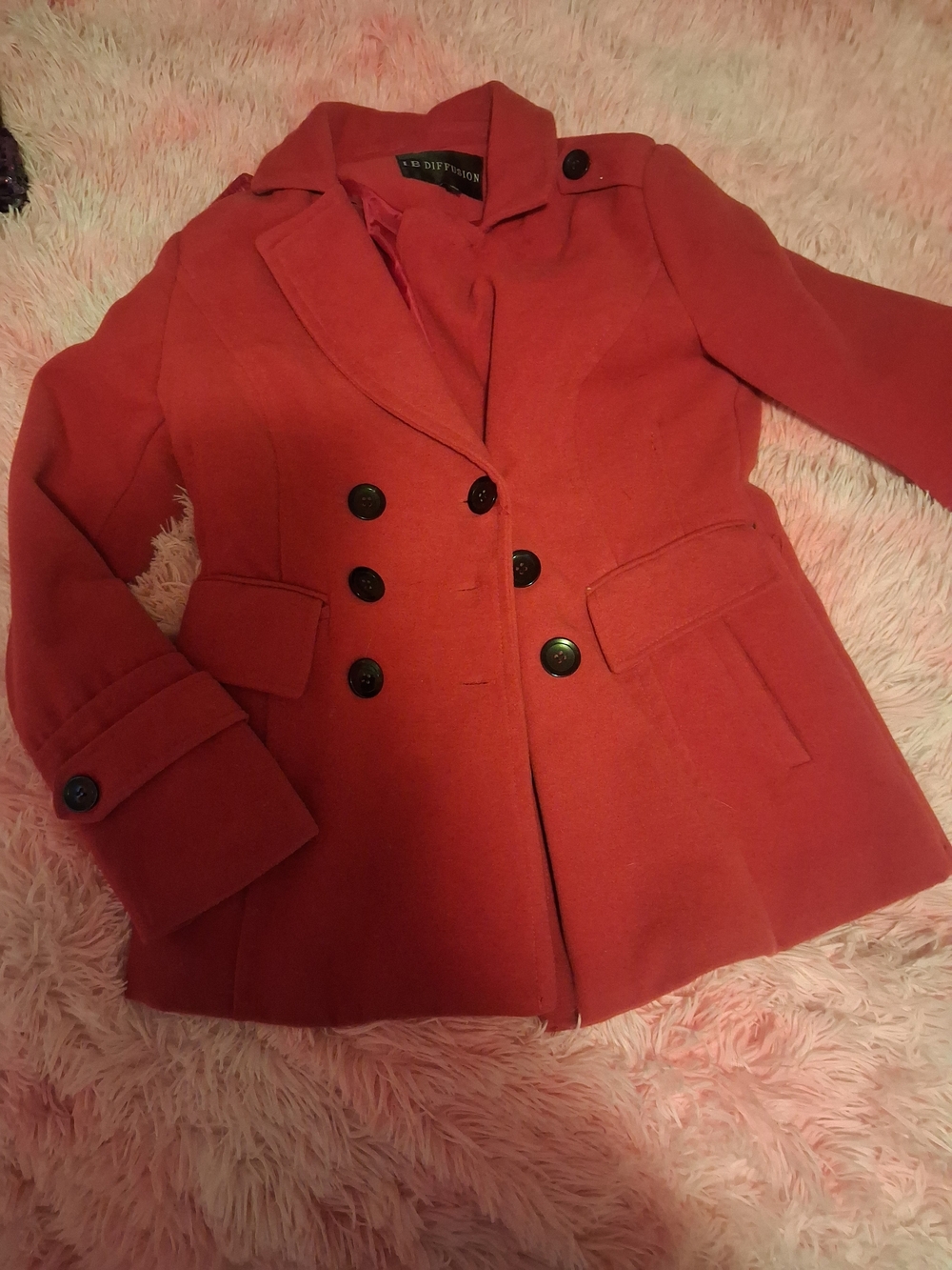 Red Double-Breasted Women's Peacoat Jacket
